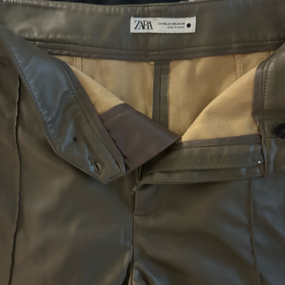 Size 14 Olive Green leather straight leg pants